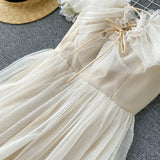 spaghetti strap dress, flounces neck fairy dress, off shoulder halter dress