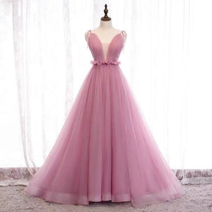 Pink party dress ,v neck evening dress, spaghetti straps prom dress
