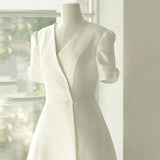 v-neck wedding dress,white satin bridal dress