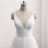 Spaghetti strap evening dress, white wedding dress, beach bridal dress