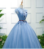 Blue party dress, stage outfit,high neck ball gown, fairy evening dress,high neck quinceanera dress