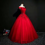 Off shoulder prom dress,red evening dress,tulle ball gown,formal dress