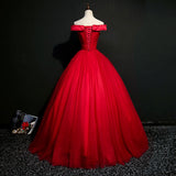 Off shoulder prom dress,red evening dress,tulle ball gown,formal dress