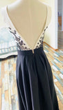 sleeveless evening dress ,white and black party dress,formal dress with beads