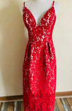 spaghetti strap prom dress,lace party dress,red daily dress
