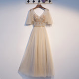V-neck bridesmaids dress, slim and long birthday party dress, fairy temperament evening dress