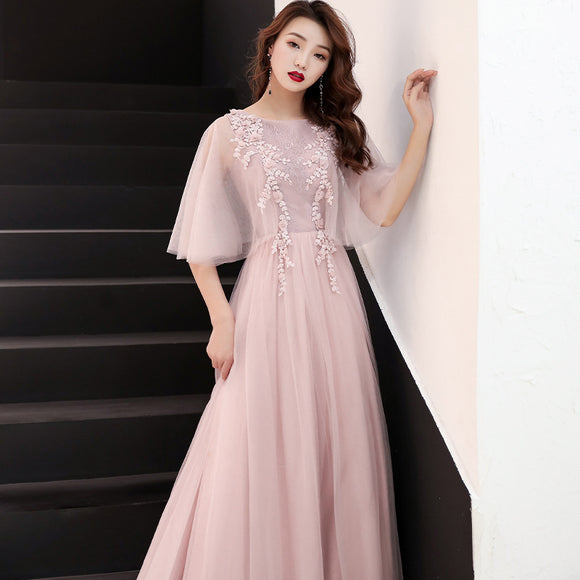 noble and elegant prom dress,blushing pink bridesmaids dress