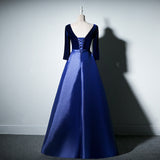 V-neck prom dresss,royal blue party dress,long sleeve evening dress,formal wedding guest dress