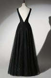 V-neck prom dress,black party dress,shiny prom dress,sexy evening dress