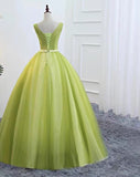 Turquoise party dress ,v neck evening dress, lace applique prom dress