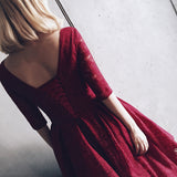 Simple Evening Dress,Elegant Prom Dress,Red Prom Dress,Lace Midi Dress