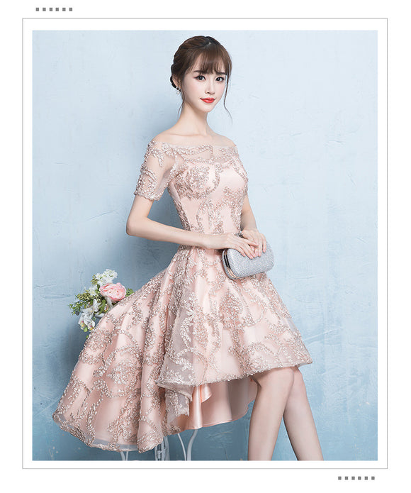 Bridesmaid Fairy Dress, Blushing Pink Party Dress, High Low Homcoming Dress