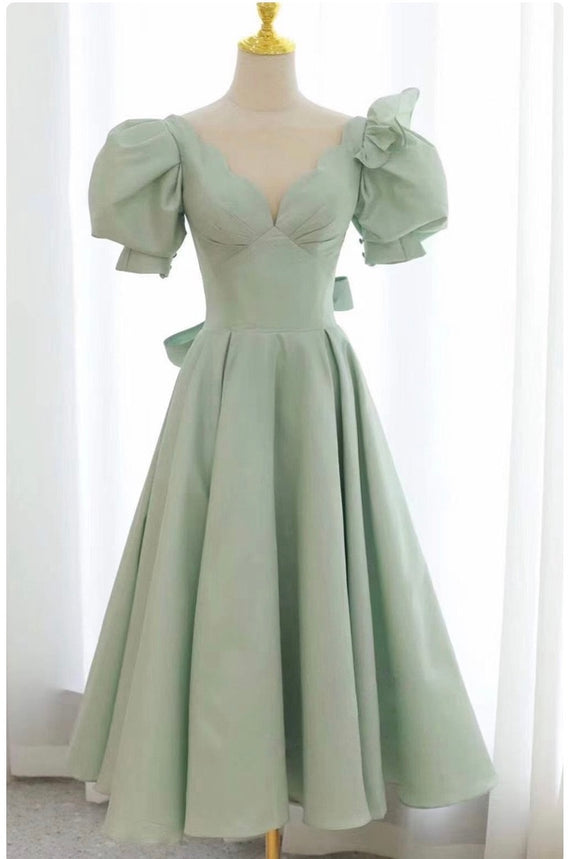 bubble sleeve wedding dress, elegant temperament bridal dress,daily dress