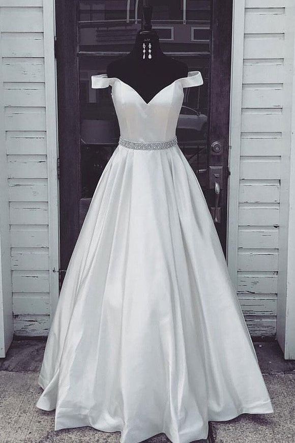 White Off Shoulder Long Prom Dress,Simple Evening Dress，Sweetheart Prom Dress
