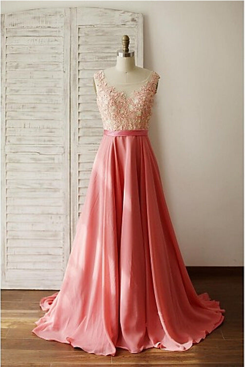 Candy pink prom dress,sleeveless bridesmaids dress,chiffon prom dress