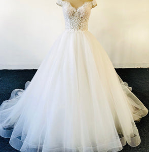Off shoulder bridal dress, white wedding dress,sexy lace light wedding dress
