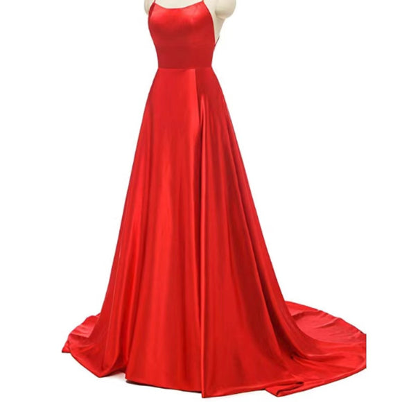 Spaghtti straps evening dress red prom dress saitn party dress