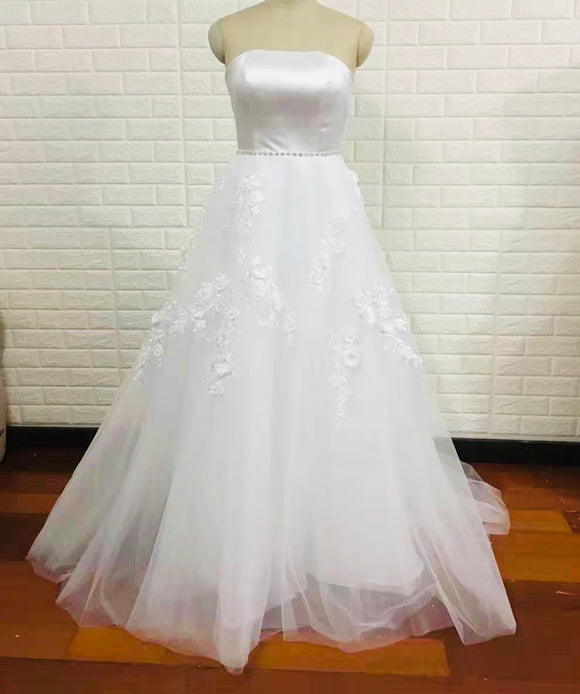 Simple bridal dress,strapless bridal dress,white wedding dress